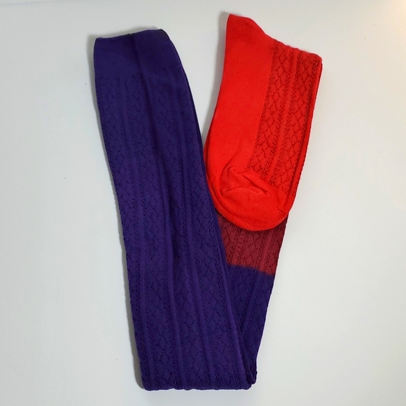 SOCKS THIGH HIGH RED/ PURPLE KNITTED OMBRE - Picture 3 of 3